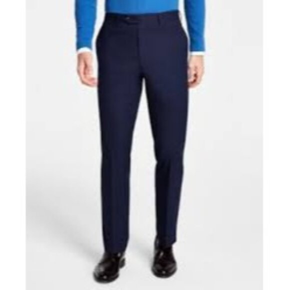 Michael Kors Mens Navy Blue Dress Pants 44W 32L Slim Fit Polyester Blend Flat Fr - Picture 1 of 6